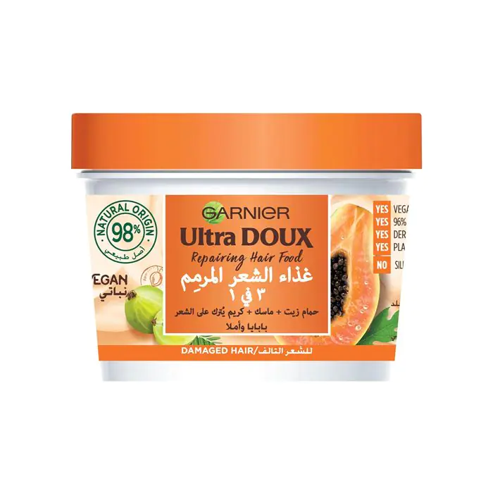 Garnier Ultra Doux Repairing Papaya 3-In-1 Hair Food For Damaged Hair - 390 ml