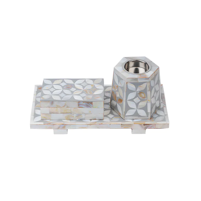 White Shell Incense Burner Set Grey - 3 Pieces
