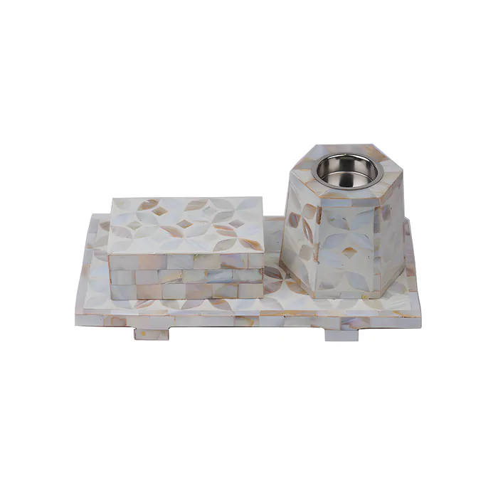 White Shell Incense Burner Set White - 3 Pieces