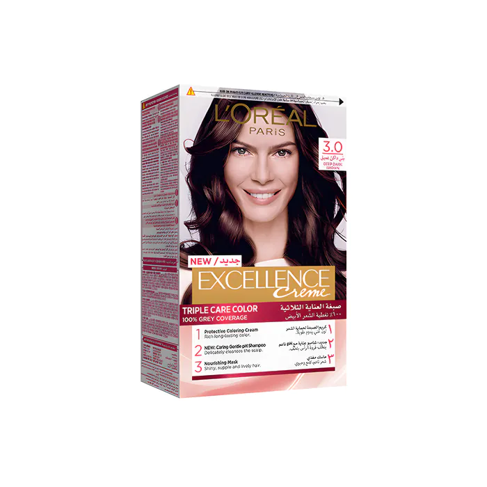 L'Oreal Paris Excellence Crème Permanent Hair Color Deep Dark Brown 3.0